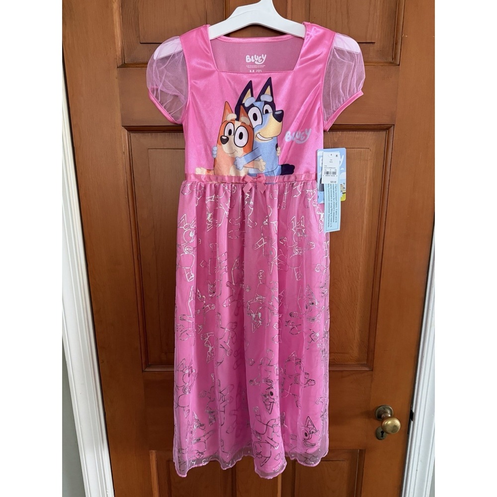Girls' Bluey Pink Fantasy Nightgown Size Medium (8) NWT Bluey & Bingo